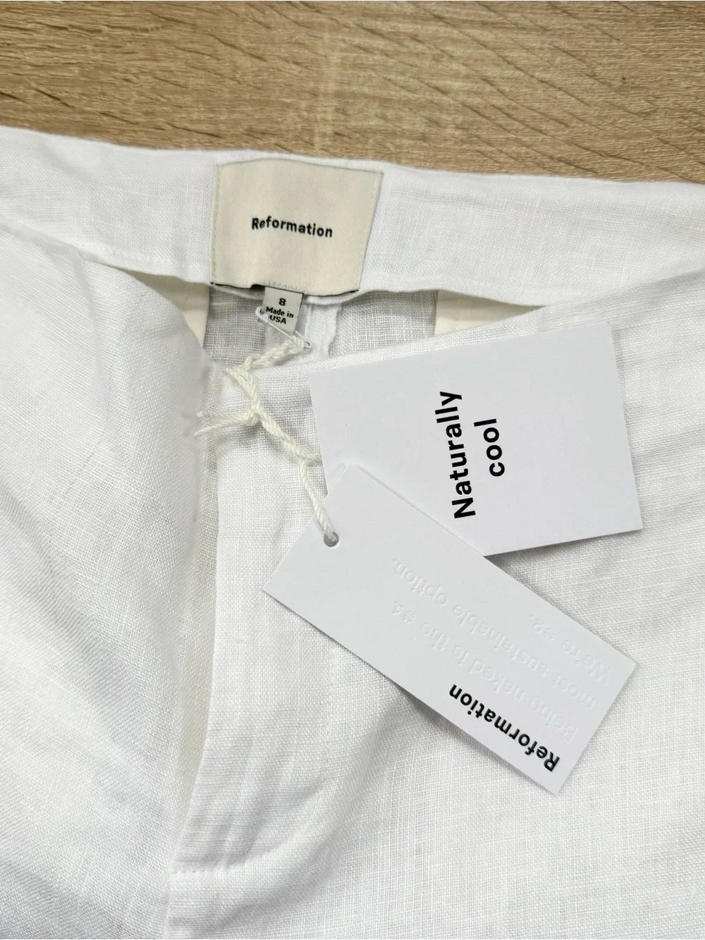 NWT Reformation Vida Linen Low Rise Pants White 8